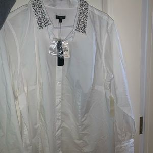 White Blouse with Silver Beaded Collar
